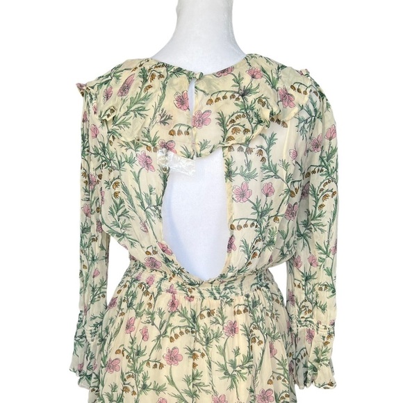 Free People - NWOT Ruffle Me Up 3/4 Sleeve Chiffon Floral Mini Dress Sz Xs - Picture 7 of 8